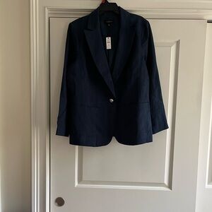 Talbots Classic Navy linen Blazer with Silver-Tone Buttons